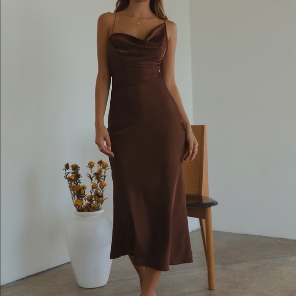 Miss Lola Dresses & Skirts - NWT✨Brown Midi Slip Dress- S